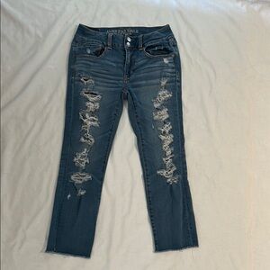 American Eagle Outfitters Women's Blue Distressed Jeans